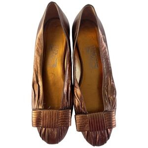 Salvatore Ferragamo Regale Bronze Ballerina Flats Womens Size 10 Leather Bow